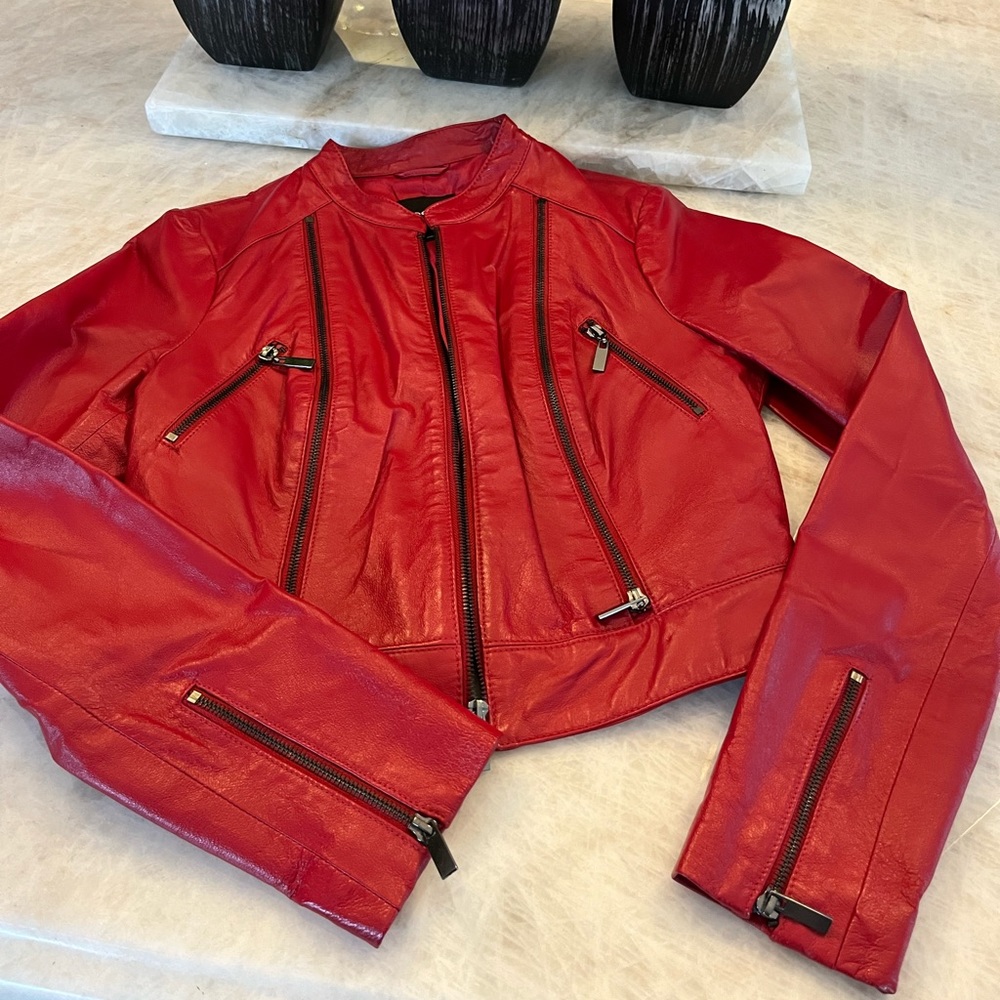 Bebe medium red genuine leather jacket